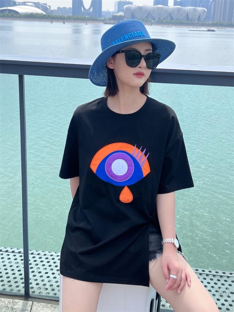 OUGNI夏装新款贴布刺绣开叉T恤潮，女装T恤，OGENI 欧葛妮