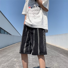 牛仔短裤男夏季薄款高街宽松大码五分裤潮牌直筒大裤衩8039P38，男装牛仔裤，星座410-2