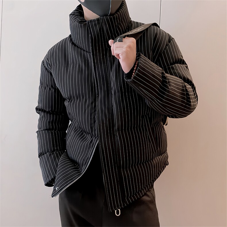 B12/P128控168冬季重磅经典百搭条纹立领棉衣外套男黑首1,男装棉衣,星座305B