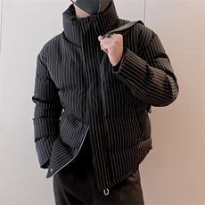 B12/P128控168冬季重磅经典百搭条纹立领棉衣外套男黑首1，男装棉衣，星座305B