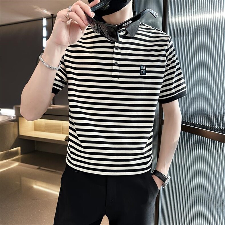 增5XL深度备货抖音数据款短袖条纹翻T恤时尚Polo衫T0253-P55图片
