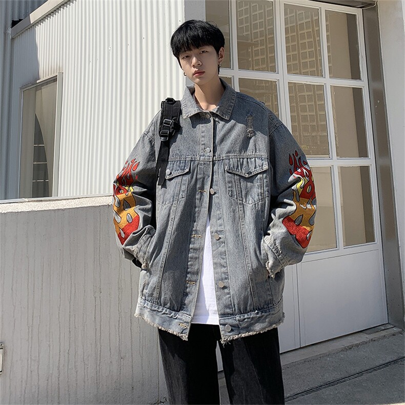 Wt3322-P58美式复古火焰牛仔夹克,男装夹克,星座1501-1