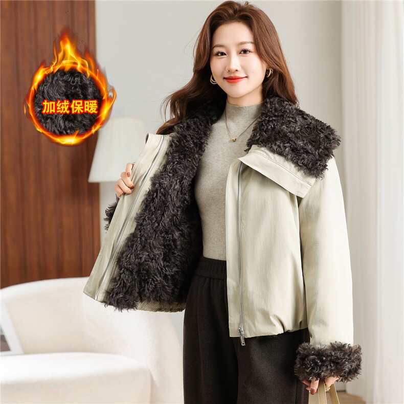 羊羔毛外套女冬季加厚保暖短款洋气百搭棉衣，女装羊羔毛/颗粒绒，曼沙奕珂