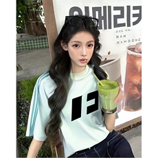 抖音得物品质二开240克宽松纯棉美式潮牌印花三条杠中性风短袖T恤，男装T恤，电商A486-1