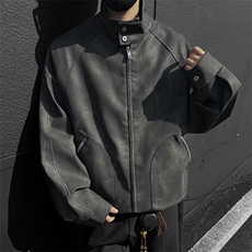 得物二开男美式复古仿麂皮PU皮夹克翻领简约宽松外套JK1247-P80，男装夹克，星座1103-3