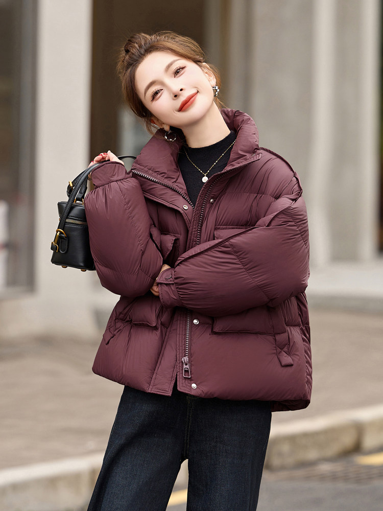 红时尚短款羽绒服女2025冬季新款高级感立领保暖白鸭绒外套,女装羽绒服,沐七七
