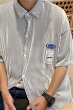 1港风情侣贴布衬衫大码M-5XL网红潮短袖衬衫男DCS7813P45控68，男装T恤，星座226-2