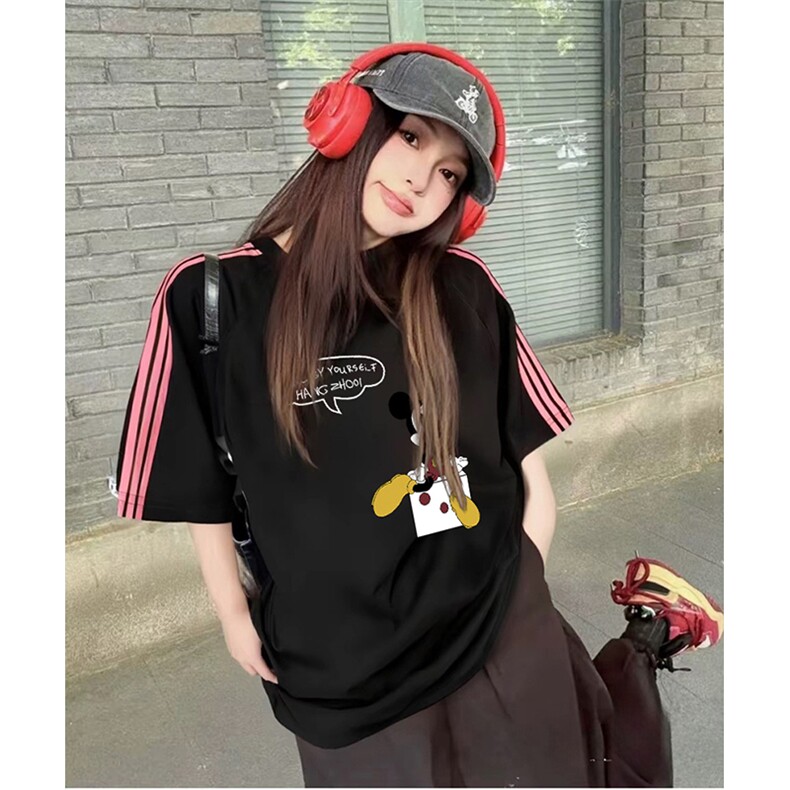 抖音得物品质二开240克宽松纯棉美式潮牌印花三条杠中性风短袖T恤,男装T恤,电商A486-1