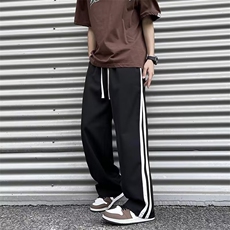 侧条纹裤子男夏季休闲冰丝垂感长裤美式潮牌宽松直筒裤AK2918-P38，男装休闲裤，星座1001-1