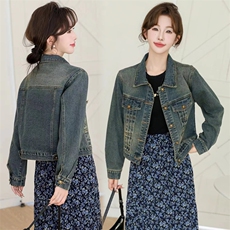 现货手工抹旧工艺复古小版型牛仔外套慵懒风宽松设计感上衣女，女装牛仔外套，江南女神