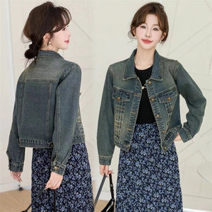 现货手工抹旧工艺复古小版型牛仔外套慵懒风宽松设计感上衣女图片