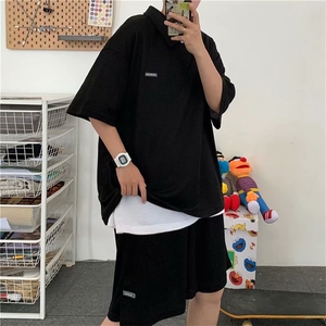 套装男短袖POLO衫上衣港风2021夏季新款五分裤潮流ins帅W808-P42图片