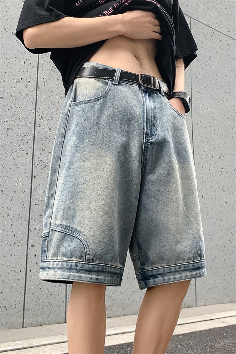 港风大码水洗做旧反穿阔腿牛仔短裤男潮牌XZ213-NZ7034-P40控68,男装牛仔裤,星座213