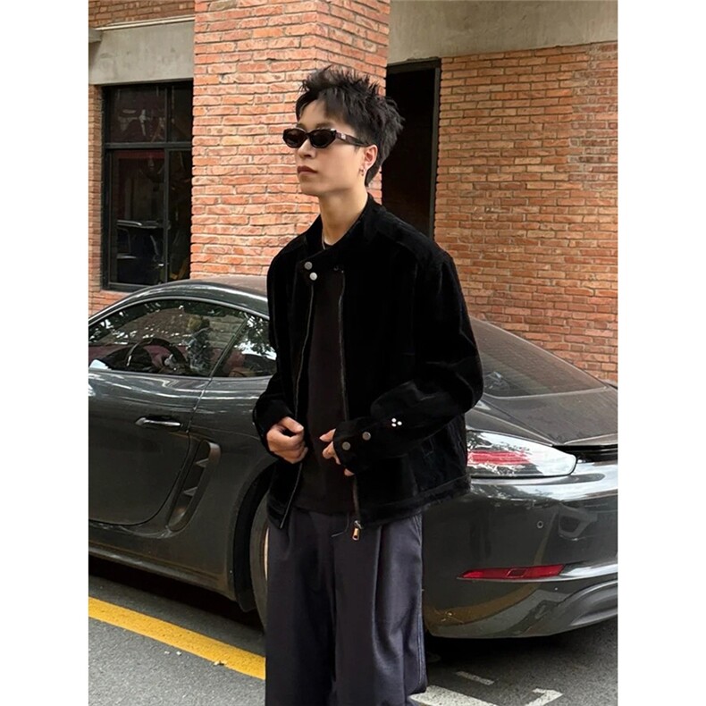 网图短款麂皮绒夹克秋季时尚外套1209-1-JK23-P68，男装夹克，星座1209-1