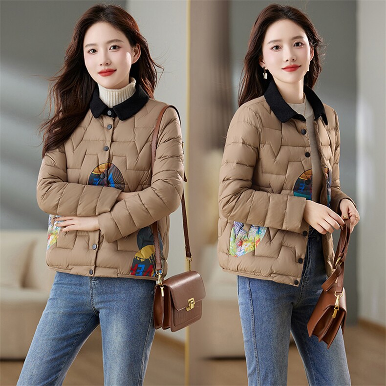 MY现货2024冬季新款时尚休闲舒适干练印花羽绒服，女装羽绒服，魅影