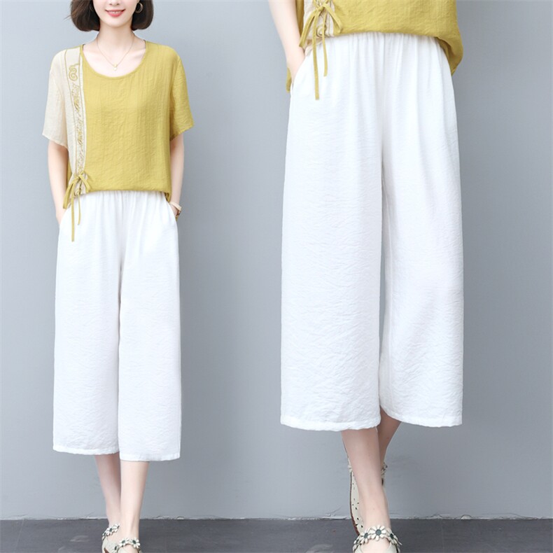 (新品)2024年夏季七分阔腿裤天丝休闲裤女中老年妈妈装三年不下架,女装休闲裤,璐依舞