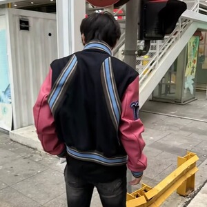 美式复古刺绣字母棒球服外套男春秋款宽松设计感夹克上衣 J228图片