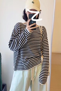 春款女士时尚简约百搭圆领针织套头长袖图片