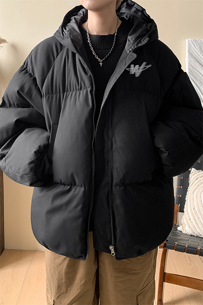 黑色面包服棉衣男款冬季加厚情侣连帽棉衣外套大码潮牌美式棉袄子,男装棉衣,电商B367