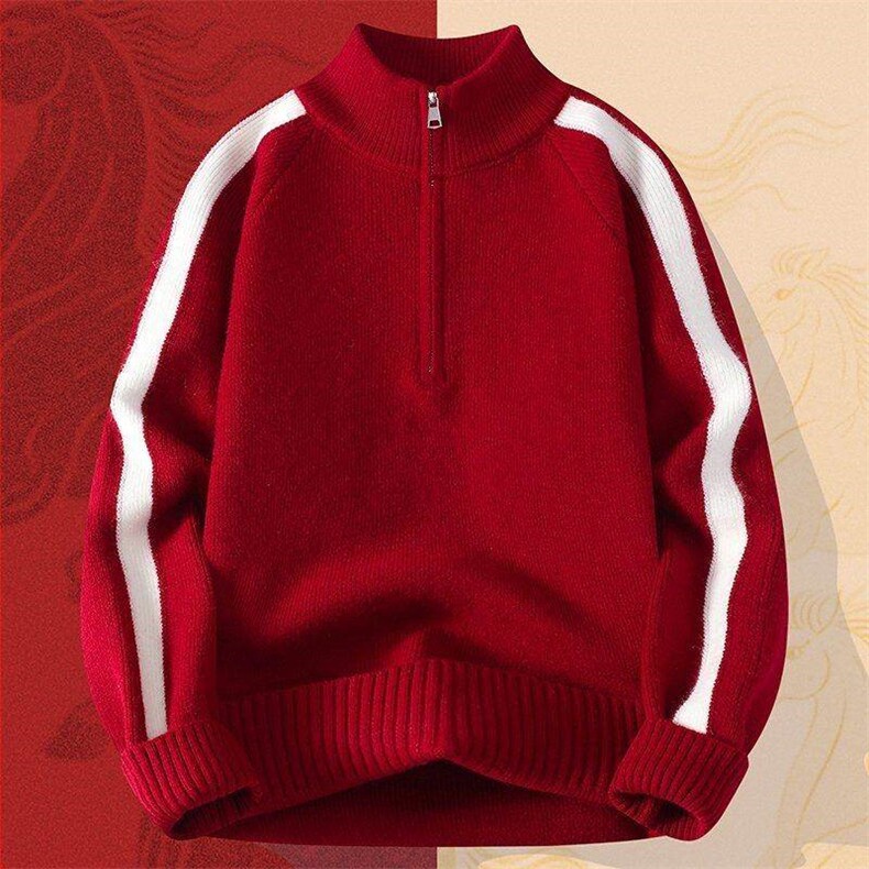 25737-TP50新年战袍情侣装秋冬季搭毛衣红色本命马年衣服拜年服,男装针织衫/毛衣,电商D310B