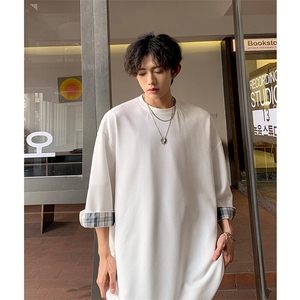8XL-M特大码短袖男夏季高品质冰丝五分袖拼色宽松大码T恤DX308P38