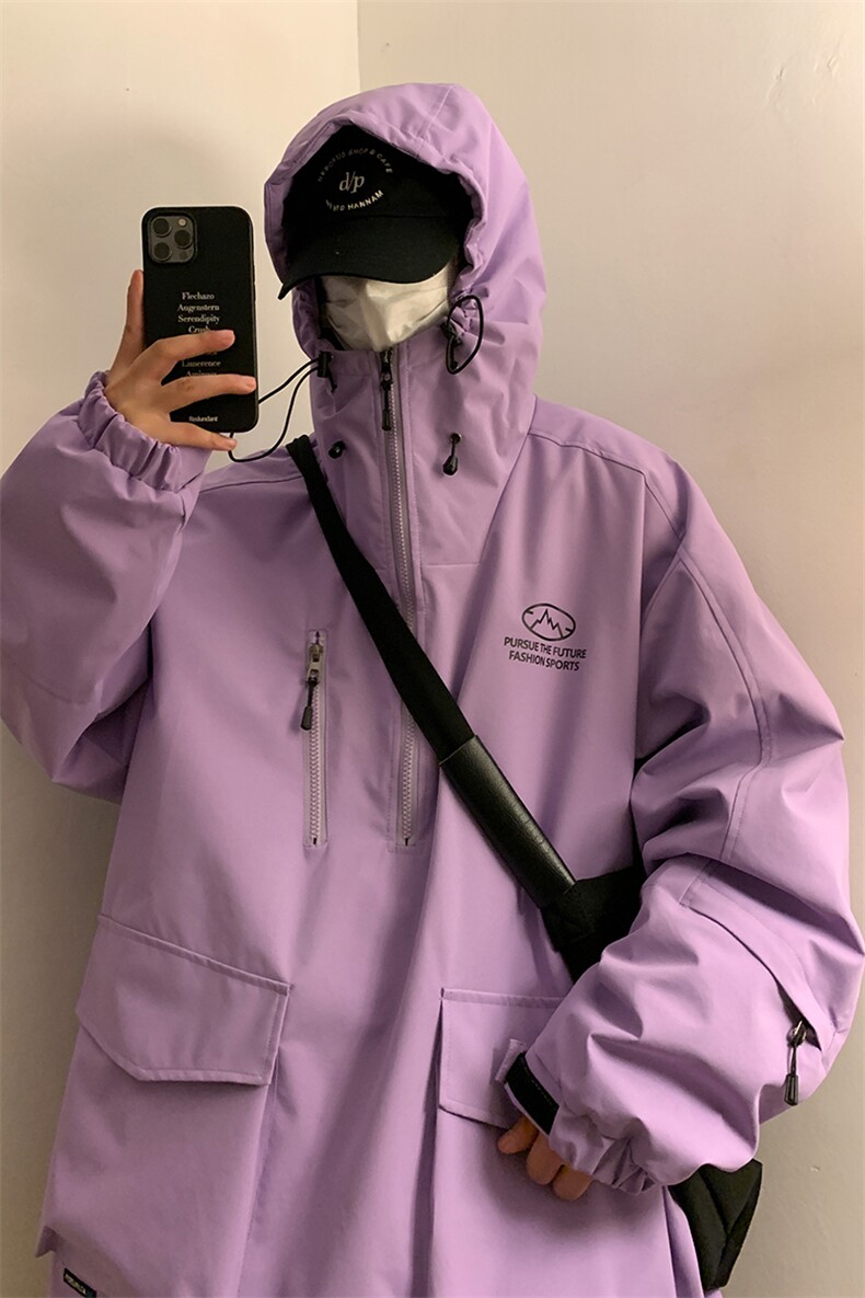 港风连帽防水大口袋保暖男女同款滑雪服加棉加厚棉服外套M33-P145,男装棉衣,电商A001-1