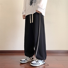 港风条纹休闲裤男宽松直筒拖地裤束脚裤卫裤KP613P50，男装休闲裤，星座1204-3