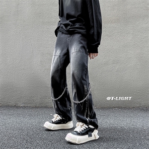 B221 美式ins高街小众扎染个性款链子牛仔裤子 LK22082-P65 控88图片