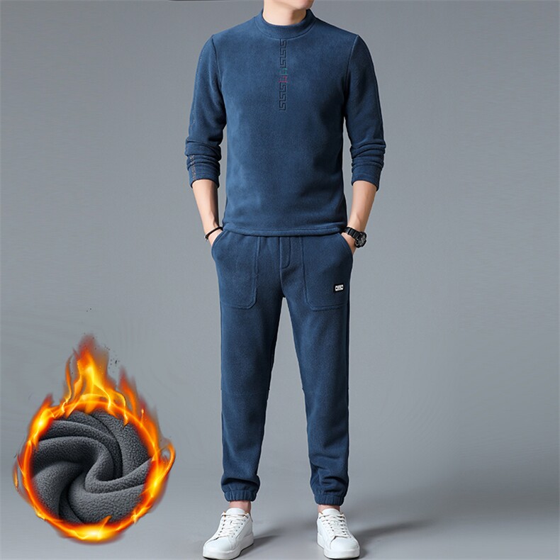 男士新款冬季加绒加厚针织衫男装中老年人商务休闲圆领毛衣男套装，男装休闲套装，电商B212（原钱塘6029）