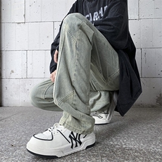 美式水洗做旧黄泥染牛仔裤男高街潮牌vibe宽松直筒休闲裤N720-P45，男装牛仔裤，星座1008