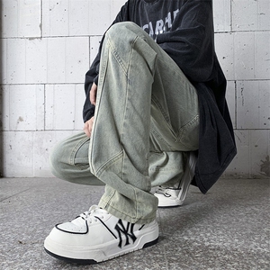 美式水洗做旧黄泥染牛仔裤男高街潮牌vibe宽松直筒休闲裤N720-P45图片