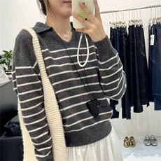 2025年秋季宽松型时尚百搭通勤简约条纹套头，女装羊绒衫，琳华羊绒