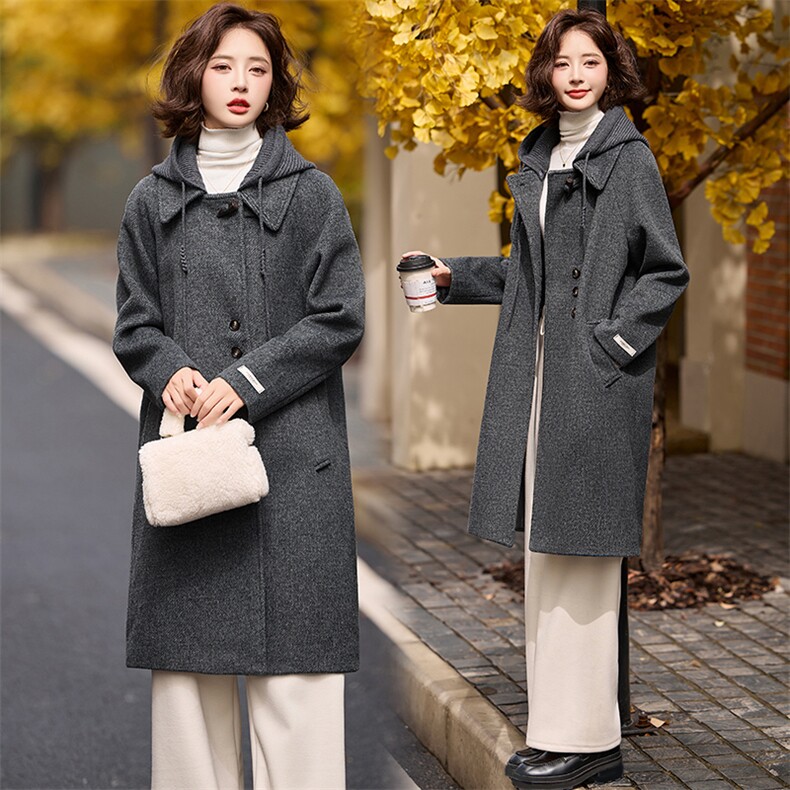 现货、、、2024年秋冬新款休闲气质可拆卸帽子双面呢大衣，女装双面呢大衣，魅丽静蓝