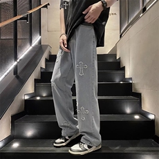 现货高街ins潮流直筒长裤秋季美式十字架复古牛仔裤男K6085-P40，男装牛仔裤，星座512-3