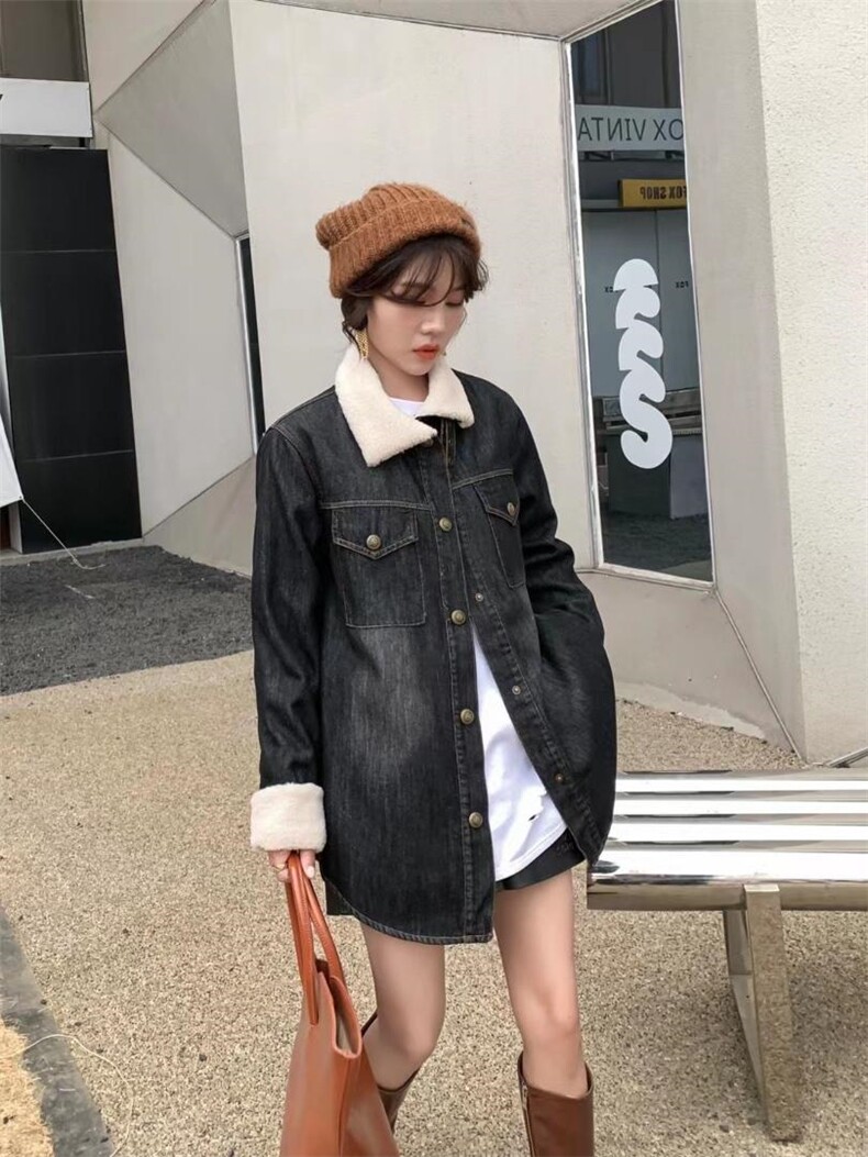 爱美欧现货羊羔毛牛仔加绒衬衣，其它，爱美欧