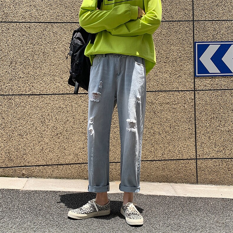 夏季夏天韩式男深蓝色宽松牛仔裤男潮流韩版百搭破洞K894-P35,男装牛仔裤,星座512-2
