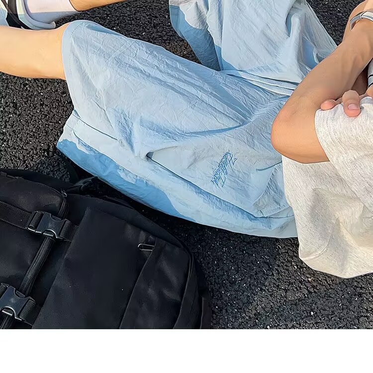 多巴胺刺绣速干七分裤男女夏季hiphop冰丝休闲伞兵裤情侣过膝短裤,男装牛仔裤,星座1210-1