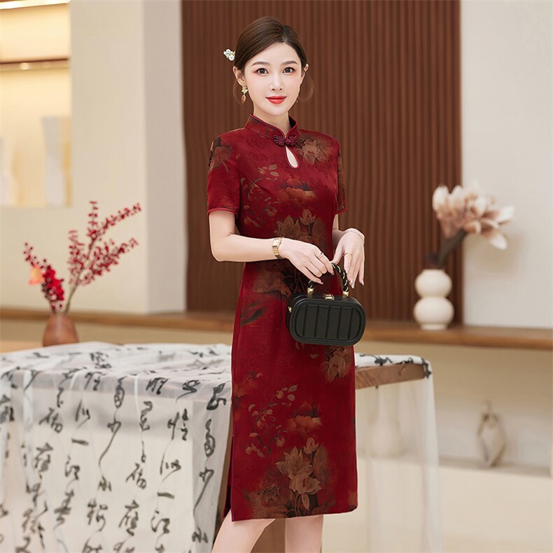真丝花罗香云纱旗袍连衣裙2025夏季新款高端喜妈妈礼服桑蚕旗袍,女装汉服/婚纱/旗袍/礼服,小荷流