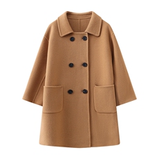 时尚保暖儿童羊毛大衣经典黑色长款设计男女童皆宜，童装外套，鑫贝羊绒