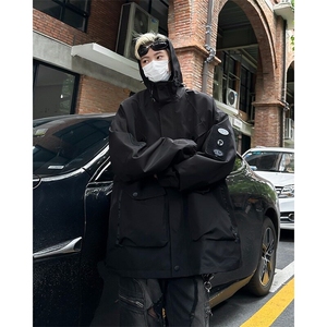 连帽冲锋衣外套男2024新款秋冬季高级感工装夹克美式上衣 JK018图片