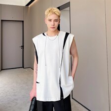 男夏季坎肩潮牌马甲无袖宽松黑白拼接解构背心二色A345-1875-P55，男装背心/马甲，电商A345