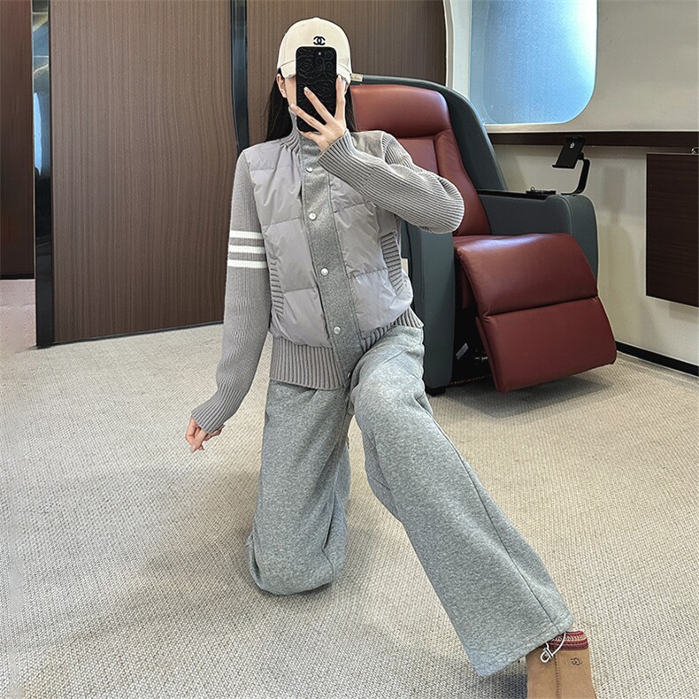 女秋冬条纹棉服针织高领拉链加厚外套,女装棉衣/棉服,江南