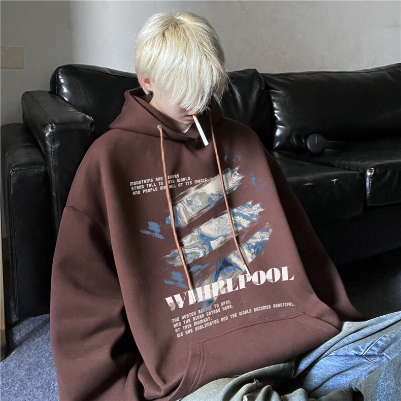 抖音品质港风字母印花潮流宽松连帽卫衣JK23460特批35控58,男装卫衣,星座605(原A050)