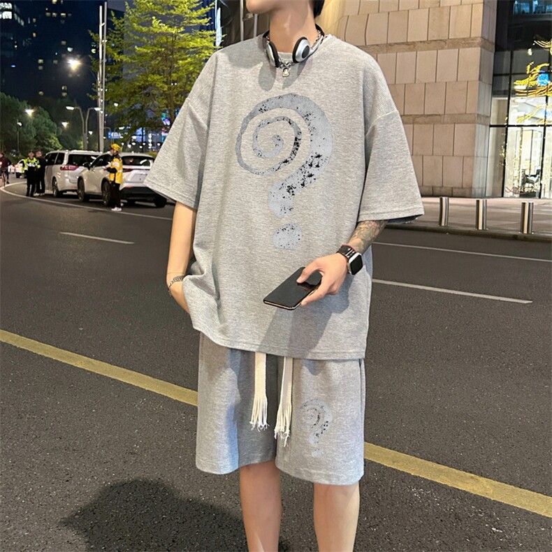套装！华夫格套装短袖T恤短裤男 HTZ535-特p：38图片
