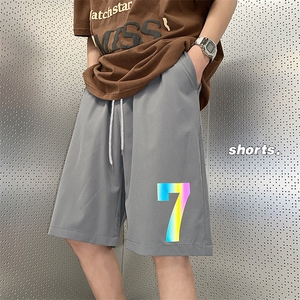2023夏垂坠感凉感冰丝短裤男大码潮流反光印花休闲五分裤DK31-P35图片
