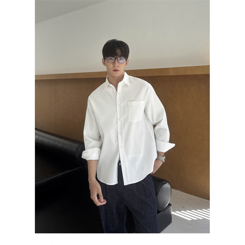 cleanfit皱褶面料男士宽松休闲衬衫白色S145/P55,男装衬衫,电商A242