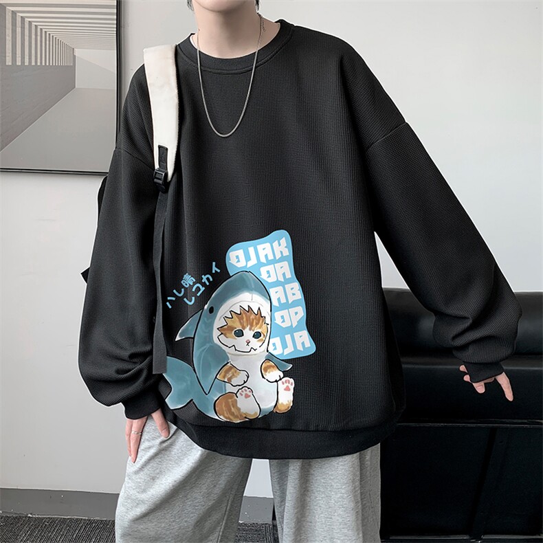 华夫格卫衣圆领卫衣男大码长袖t恤男外套HW76217-P30加绒款-P40,男装卫衣,电商A040