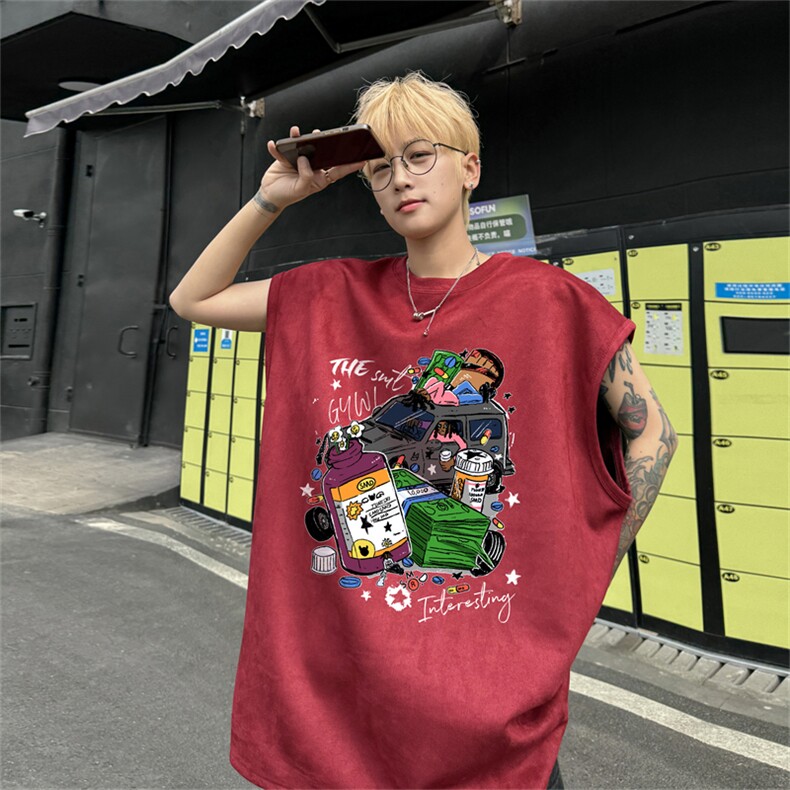 麂皮绒背心坎肩男T恤美式港风潮JB459-特P19控38,男装T恤,电商B370