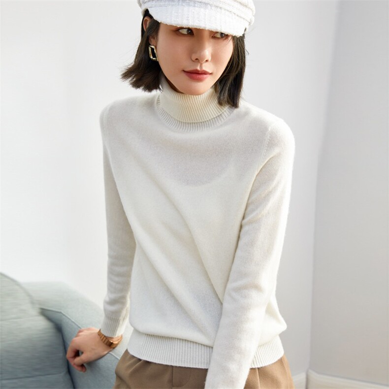 2025春秋新款羊绒衫女羊绒加厚高翻领上衣宽松套头针织衫,女装羊绒衫,普诺米斯