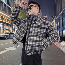 AY100/P128控168秋冬季社会小伙连帽格子百搭保暖口袋棉衣男图首2，男装棉衣，星座305B-1